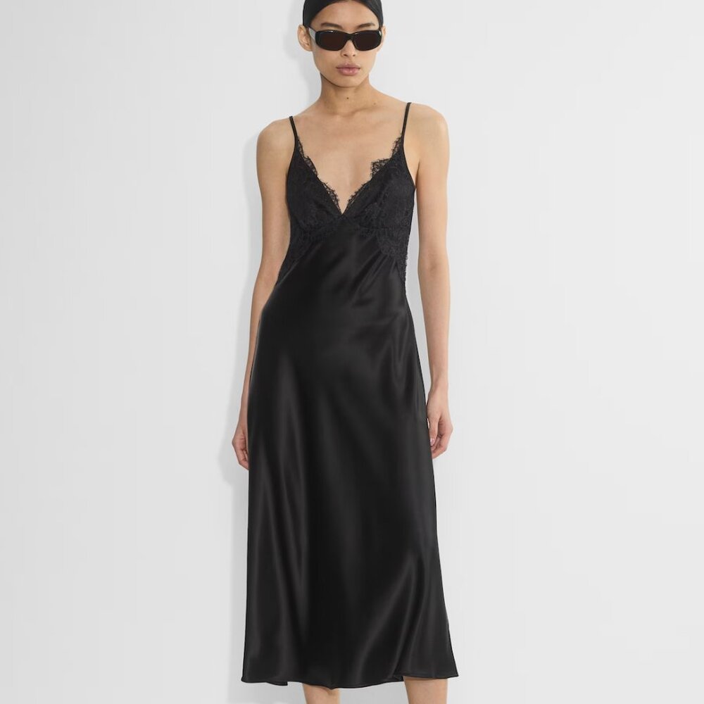 Aritiza Double-satin Slip Dress with Lace Detail